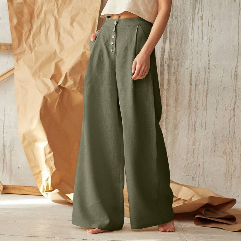 Relaxed Cotton-Linen Wide-Leg Pants