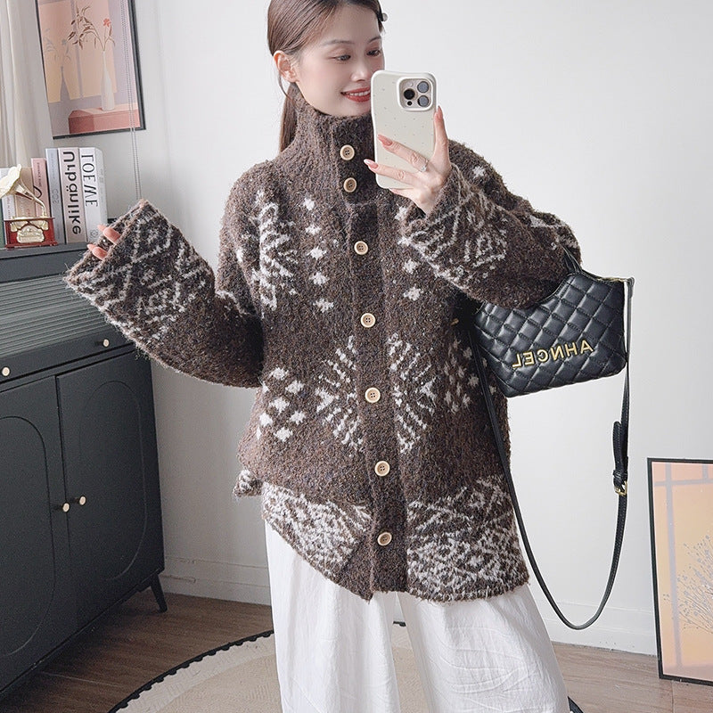 Women's Geometric Turtleneck Cardigan