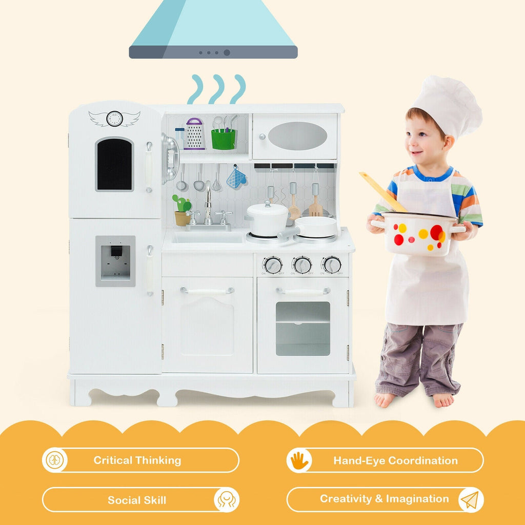 Kids' Pretend Play Kitchen with Water Dispenser & Cookware