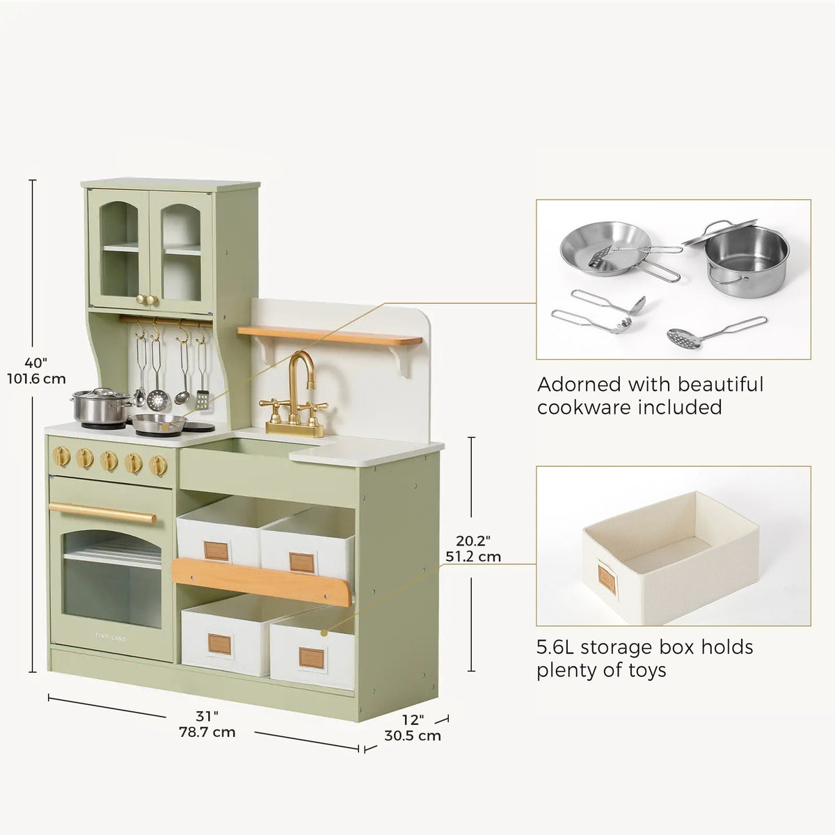 Tiny Land Wooden Play Kitchen with Storage