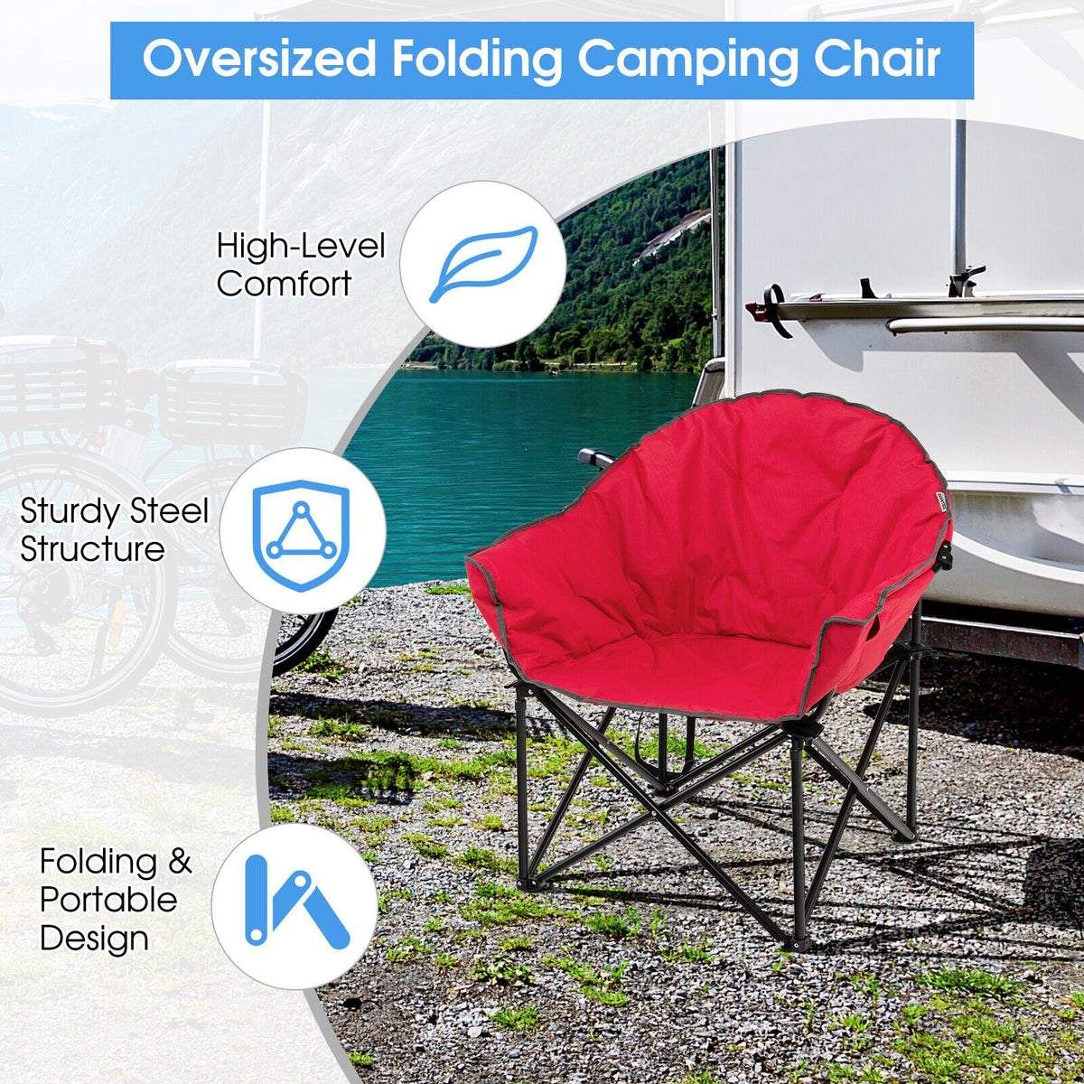 Padded Folding Moon Camping Chair with Carry Bag
