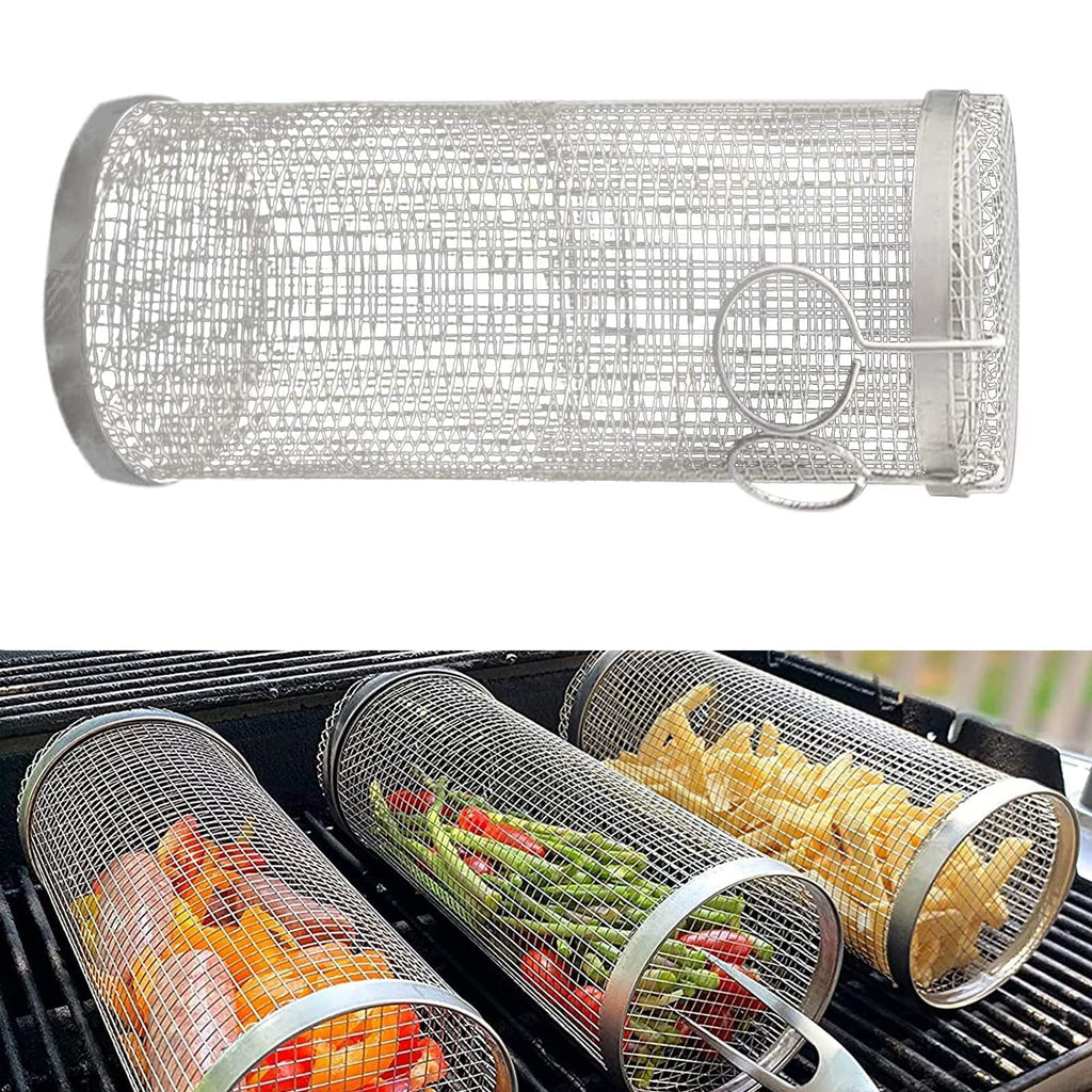 Rolling Stainless Steel BBQ Grill Basket