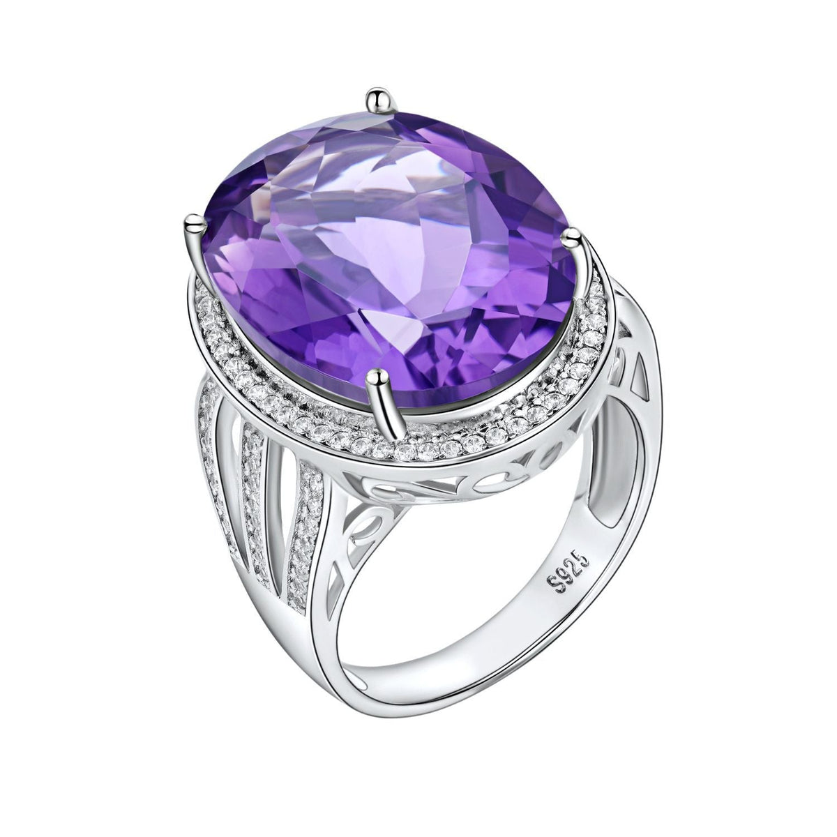 925 Silver Amethyst-Style Statement Ring