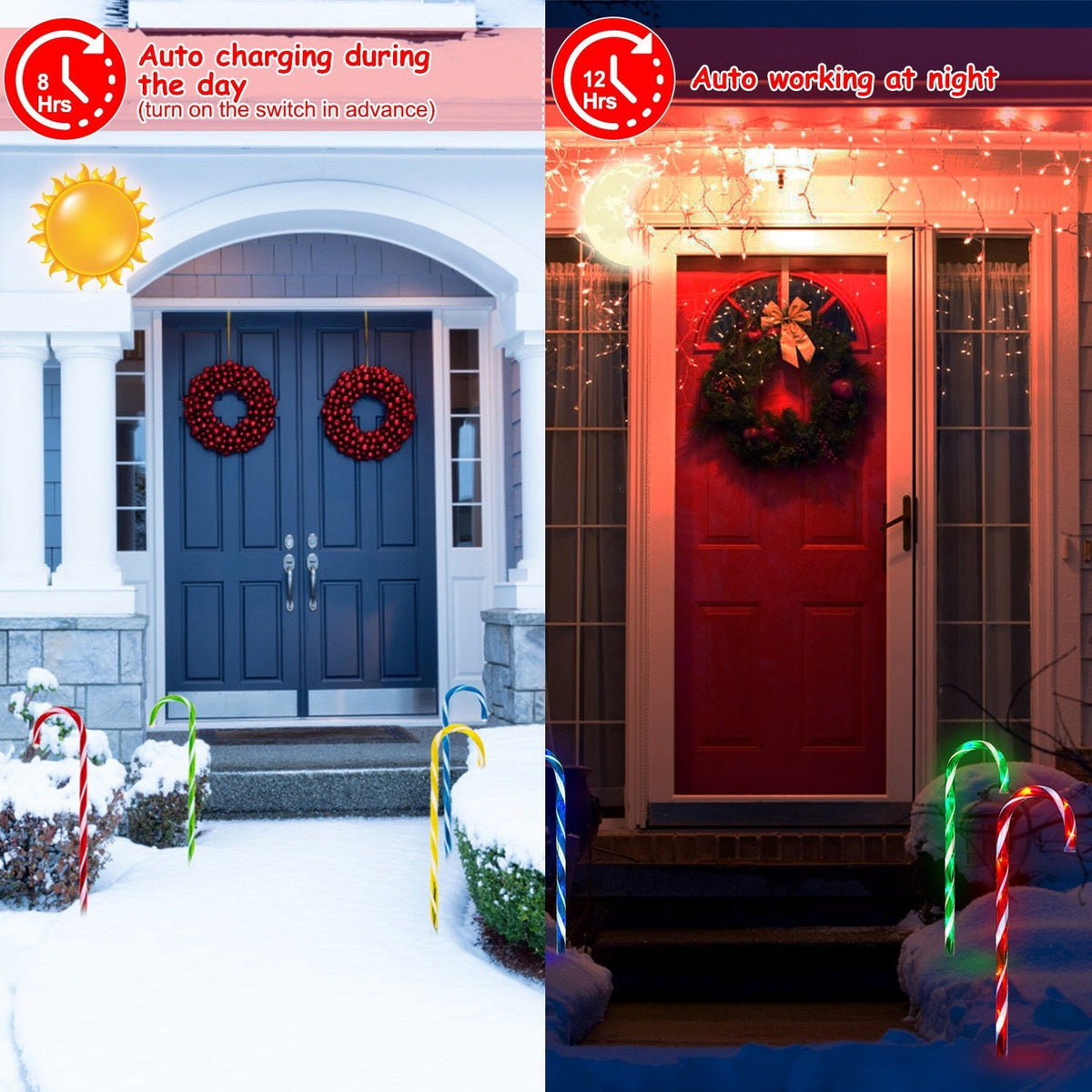 Solar Christmas Candy Cane Light IP55 Waterproof Stake Light Lamp for Patio Yard Garden Pathway