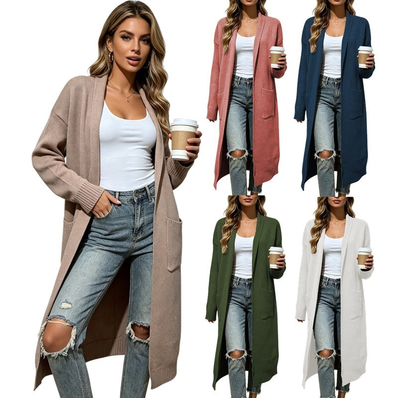 Relaxed Shawl-Collar Long Cardigan
