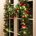 MorTime 9 ft LED Christmas Garland with Pinecones Red Berries Bows Christmas Balls Candies