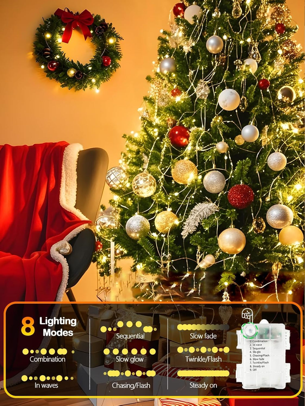 Battery-Powered LED Fairy String Lights with Timer