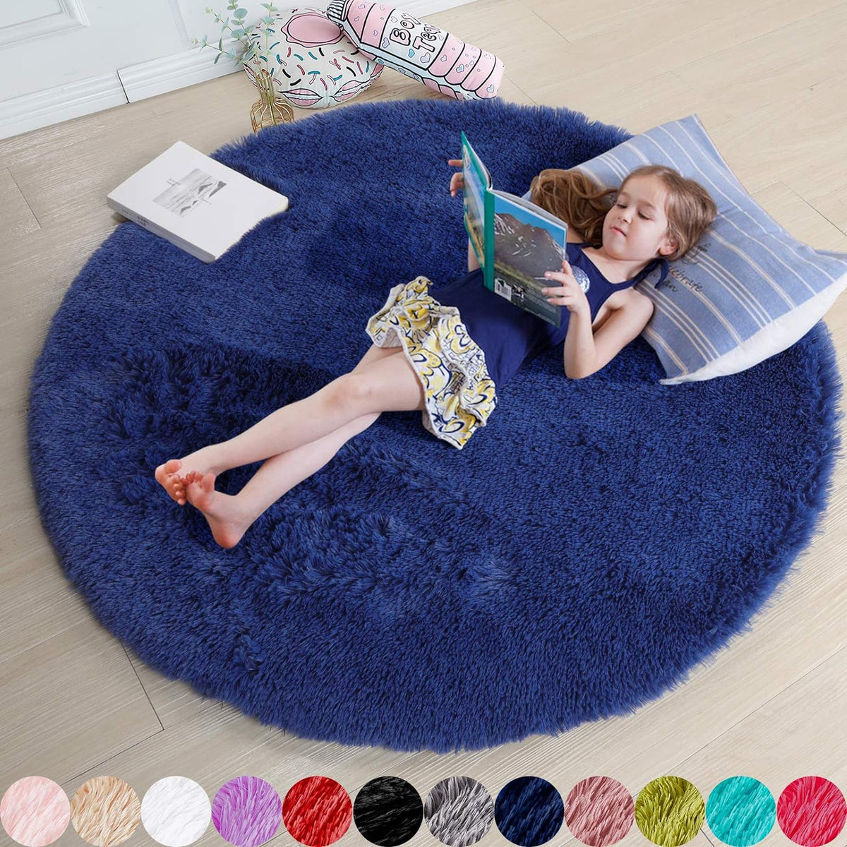 Amdrebio Light Pink Fluffy Round Bedroom Rug — 4 ft