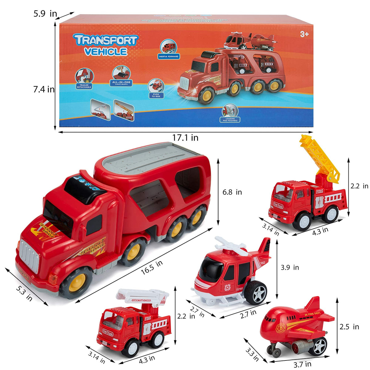 5-in-1 Fire Rescue Vehicle Carrier Toy Set