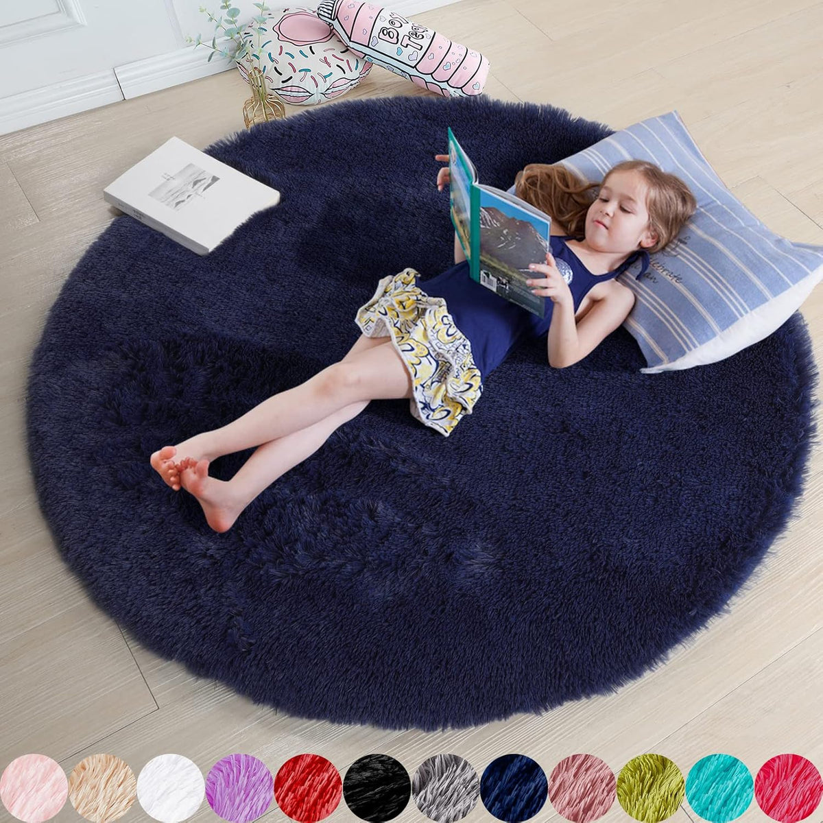 Amdrebio Light Pink Fluffy Round Bedroom Rug — 4 ft