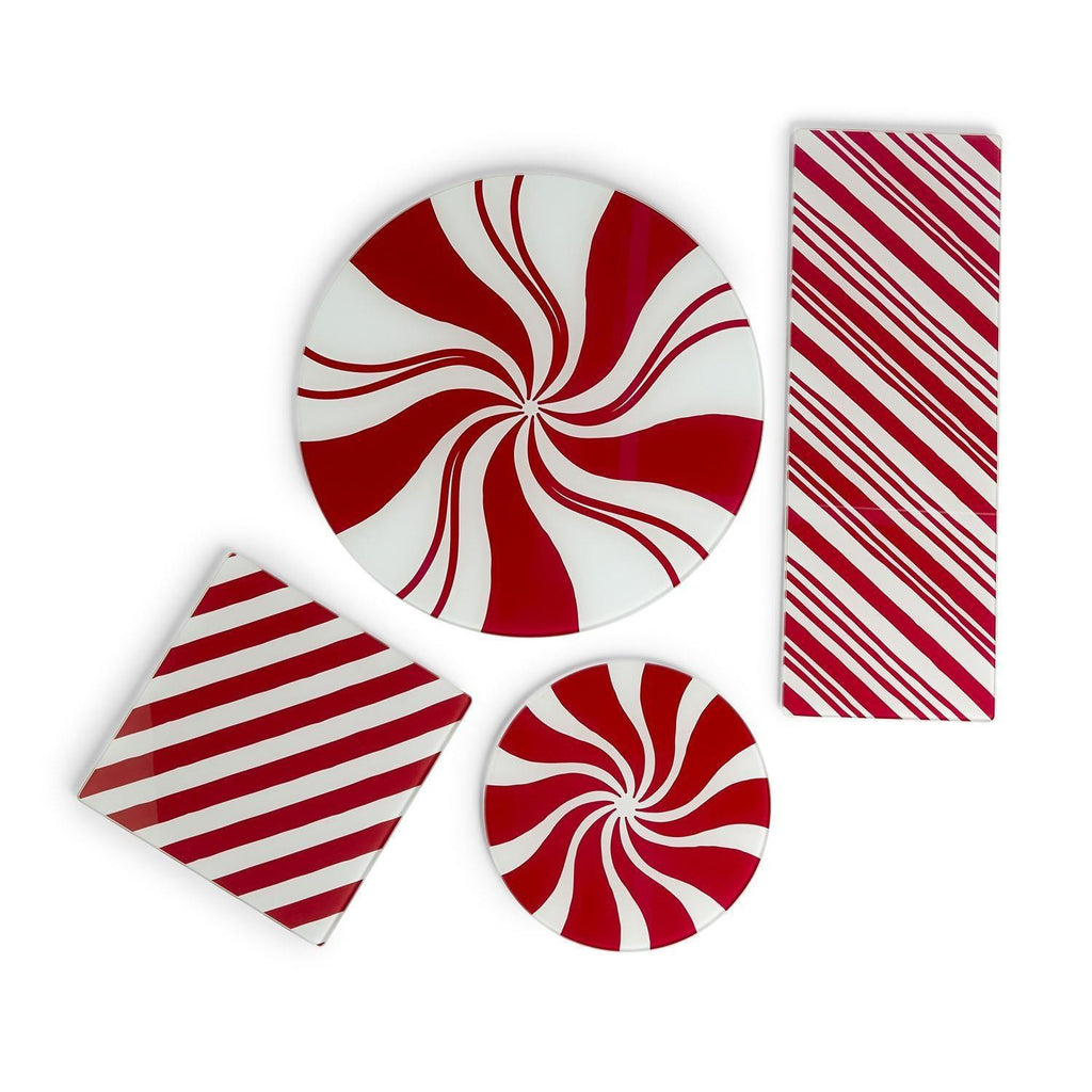 Hand-Painted Candy Cane Glass Serving Platters