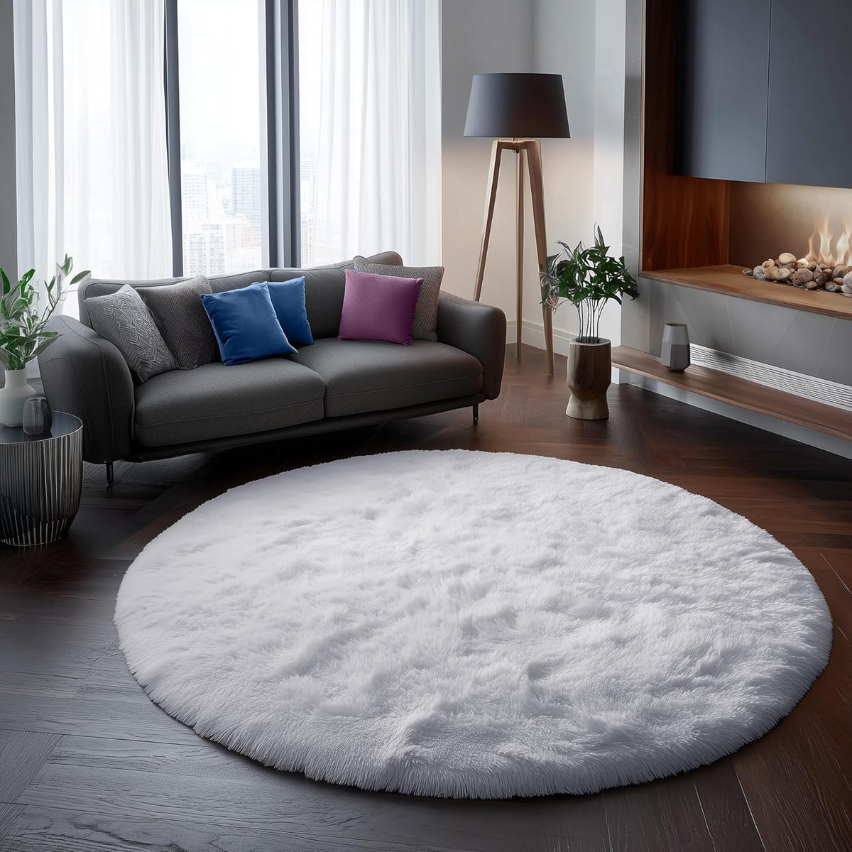 Amdrebio Light Pink Fluffy Round Bedroom Rug — 4 ft