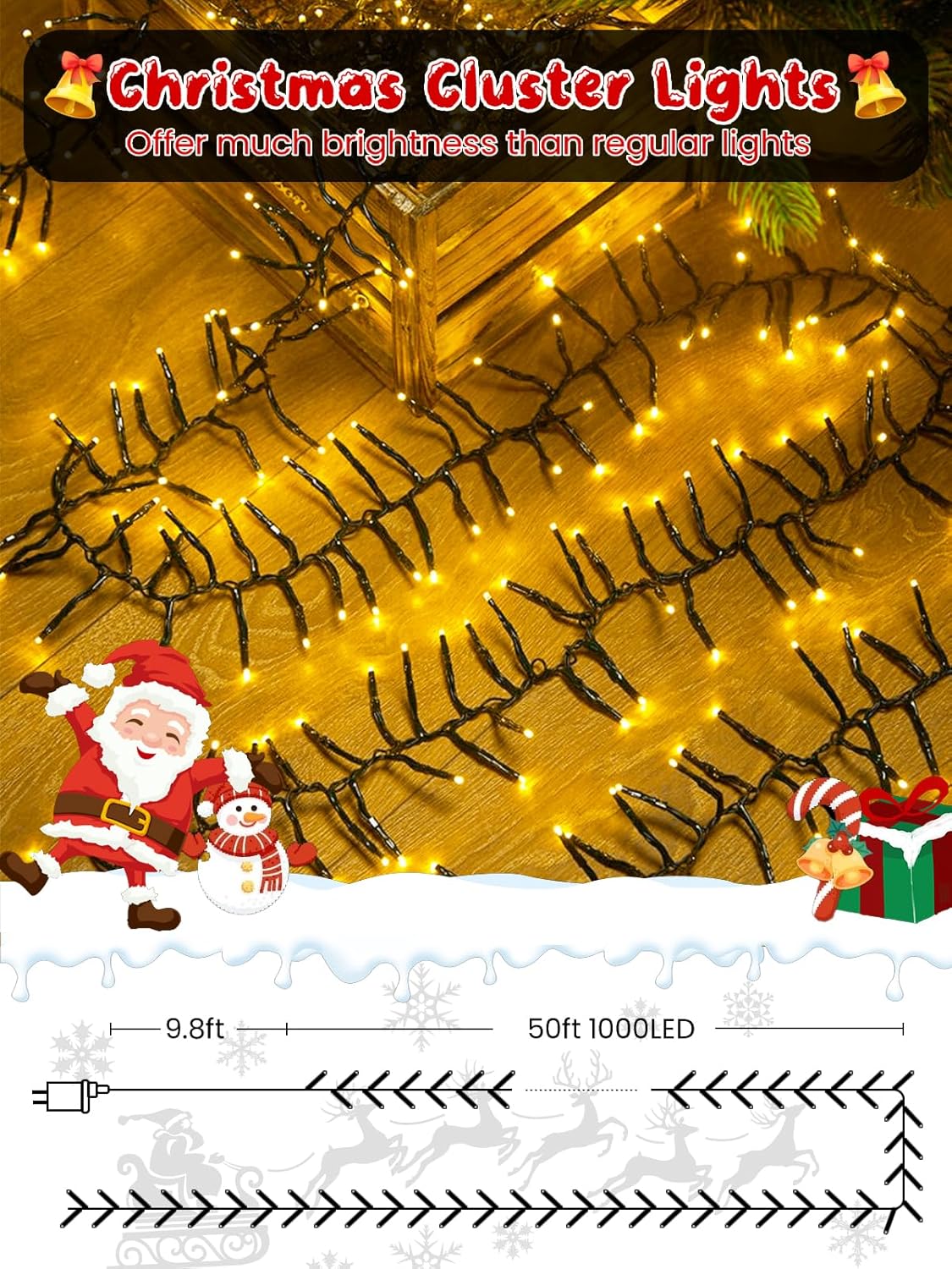 Christmas Cluster LED String Lights – Remote & Timer