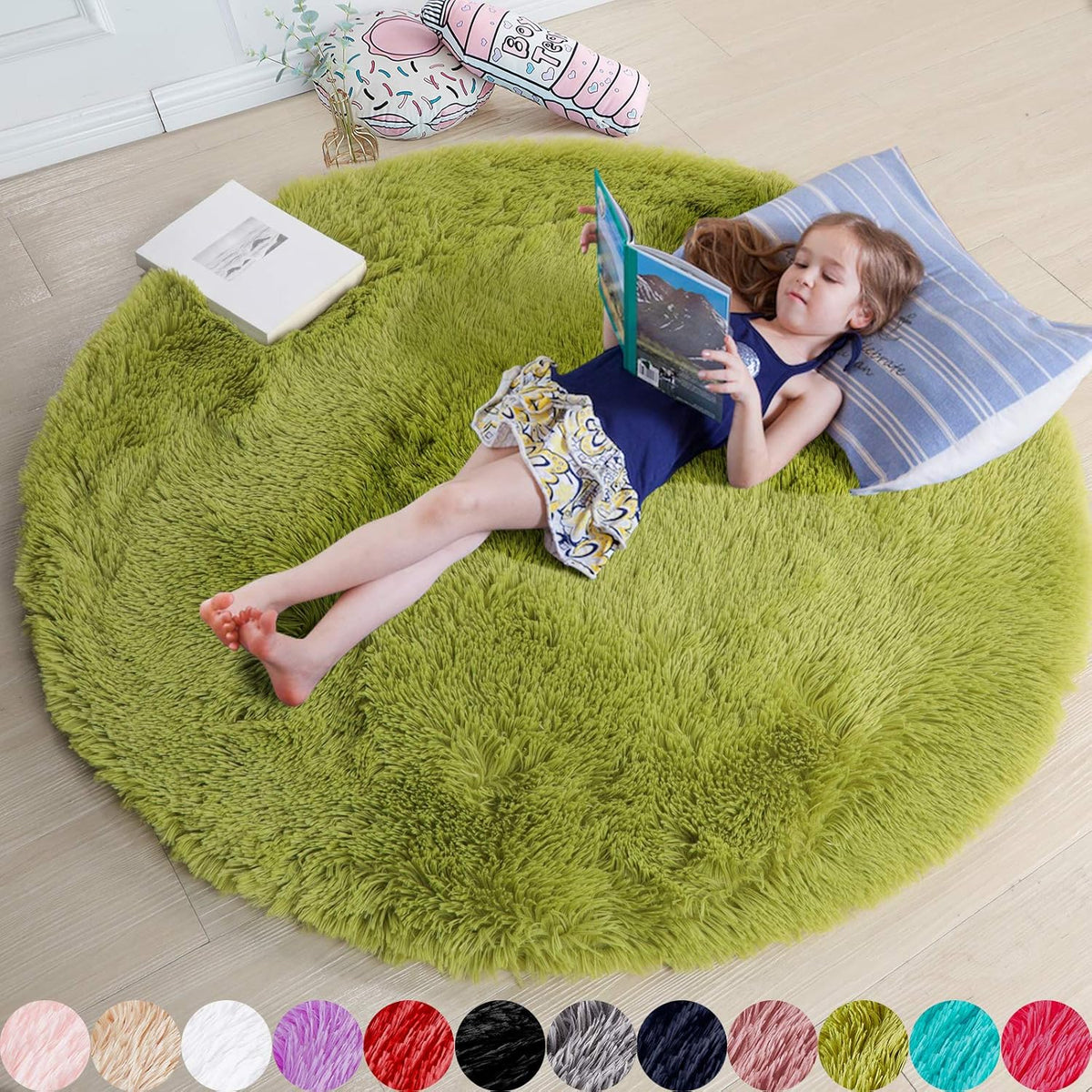 Amdrebio Light Pink Fluffy Round Bedroom Rug — 4 ft