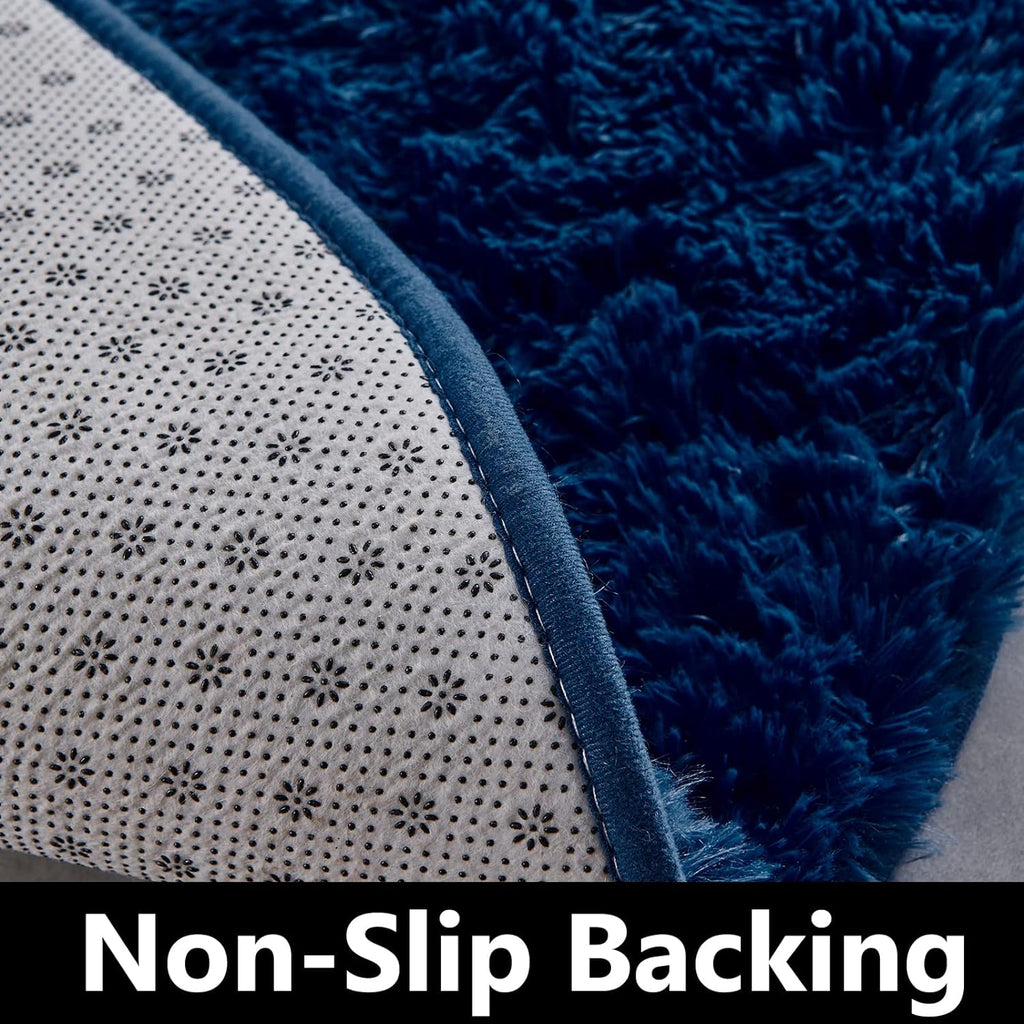 FJZFING Navy Blue Plush Round Bedroom Rug — 4 ft