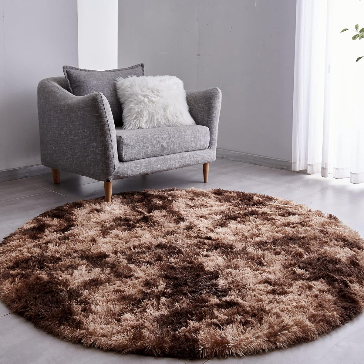 FJZFING Navy Blue Plush Round Bedroom Rug — 4 ft