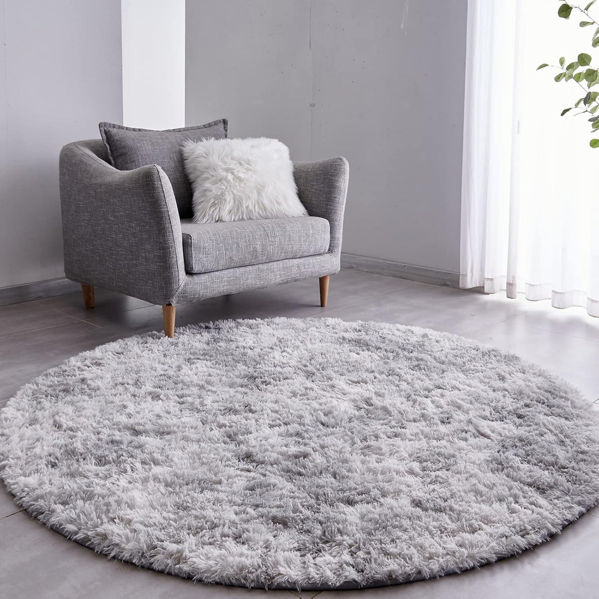 FJZFING Navy Blue Plush Round Bedroom Rug — 4 ft