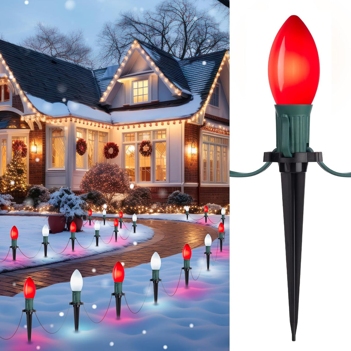 Outdoor C9 Christmas Pathway Lights with Stakes
