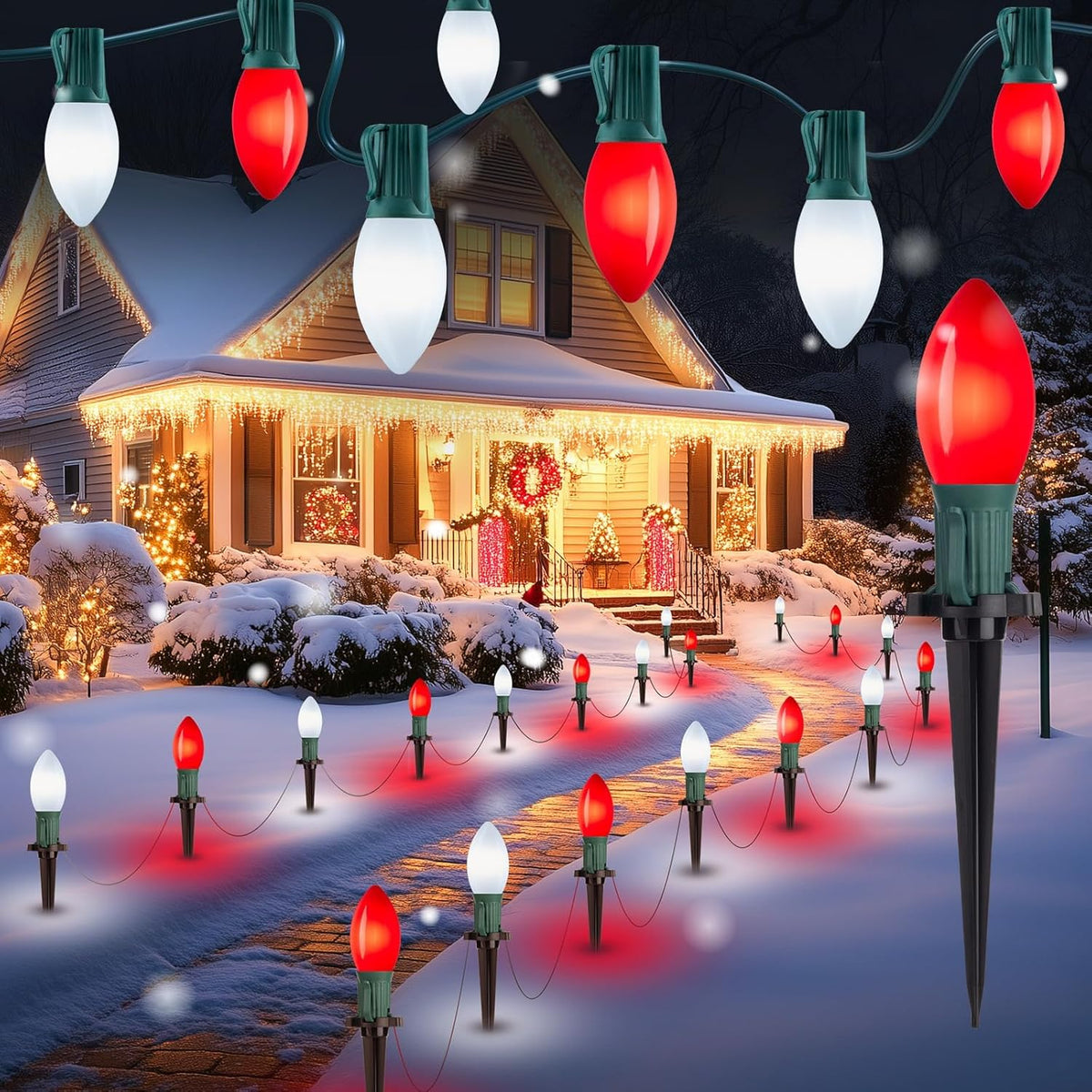 Outdoor C9 Christmas Pathway Lights with Stakes