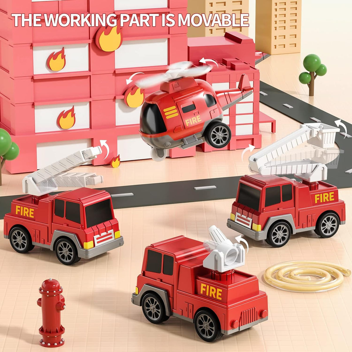 5-in-1 Fire Rescue Vehicle Carrier Toy Set