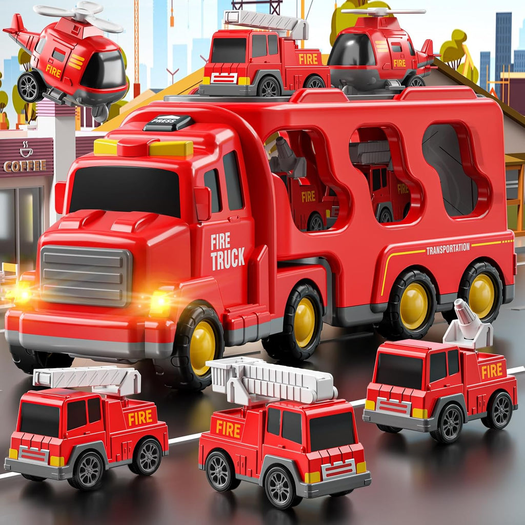 5-in-1 Fire Rescue Vehicle Carrier Toy Set