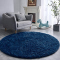 FJZFING Navy Blue Plush Round Bedroom Rug — 4 ft