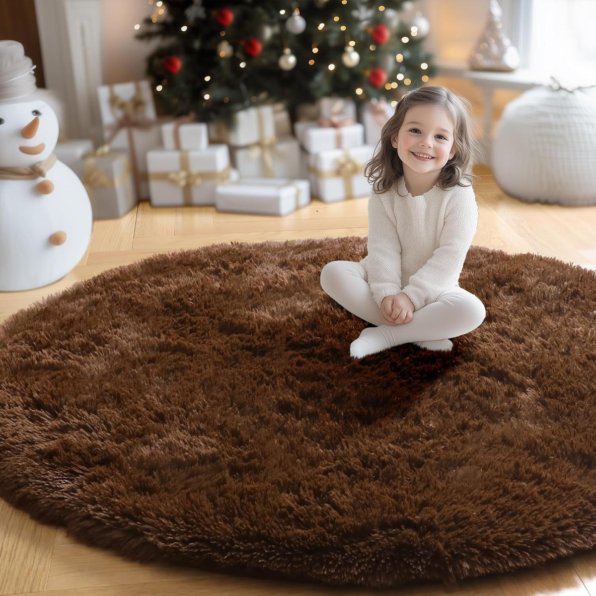 Amdrebio Light Pink Fluffy Round Bedroom Rug — 4 ft