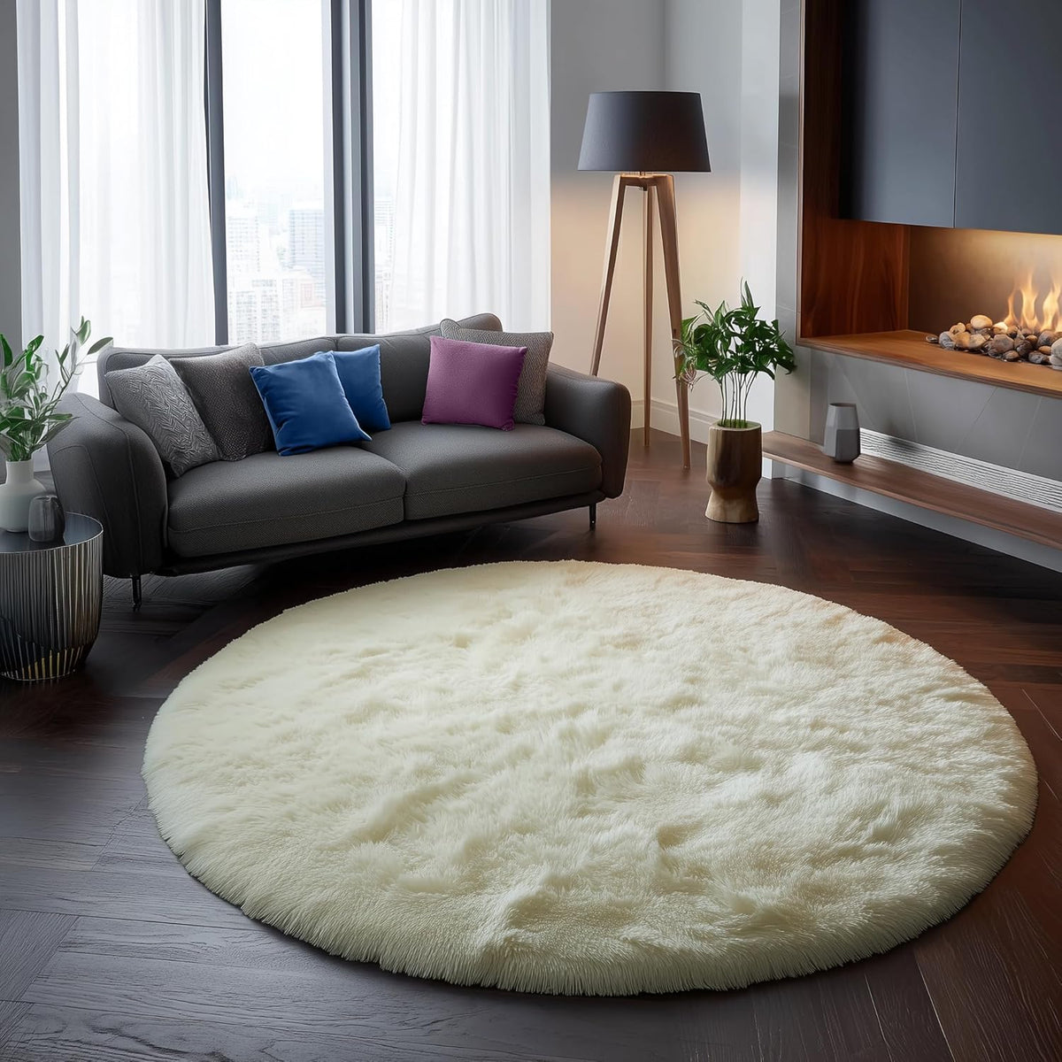 Amdrebio Light Pink Fluffy Round Bedroom Rug — 4 ft