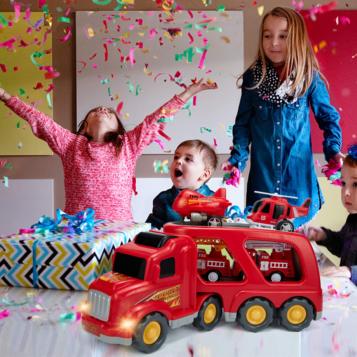 5-in-1 Fire Rescue Vehicle Carrier Toy Set