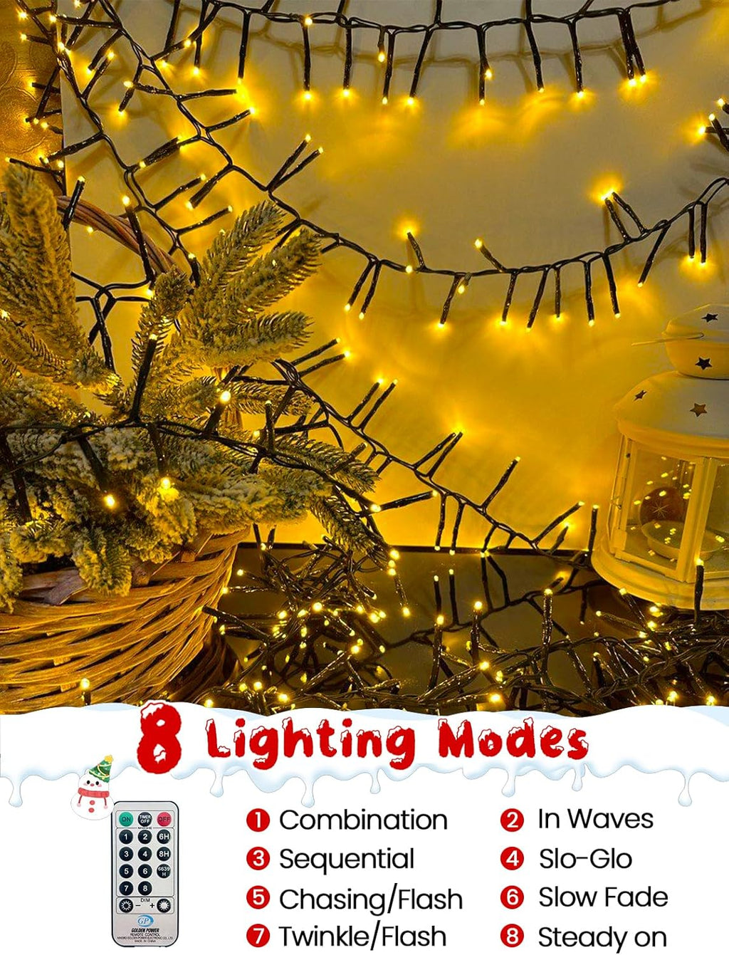 Christmas Cluster LED String Lights – Remote & Timer