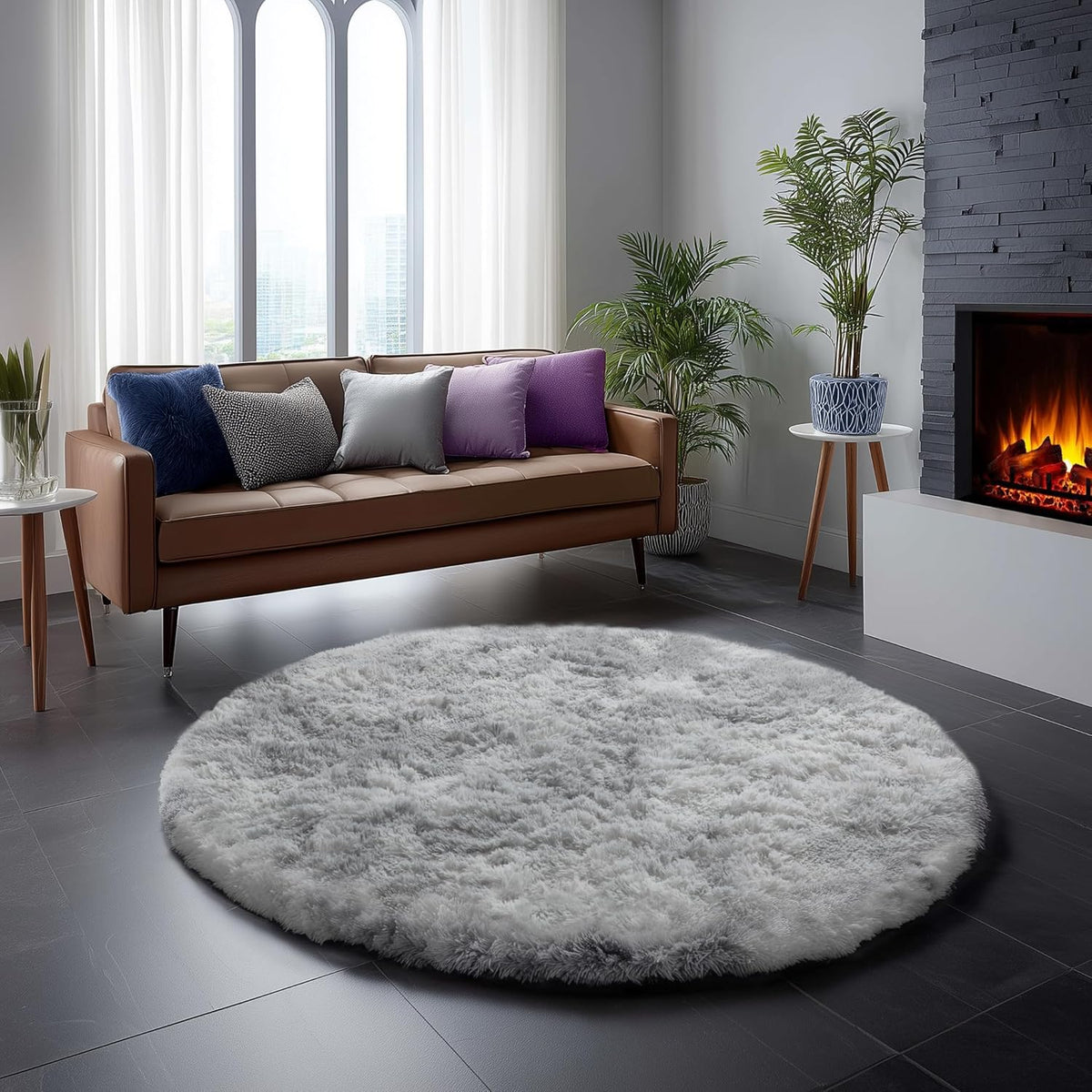 Amdrebio Light Pink Fluffy Round Bedroom Rug — 4 ft