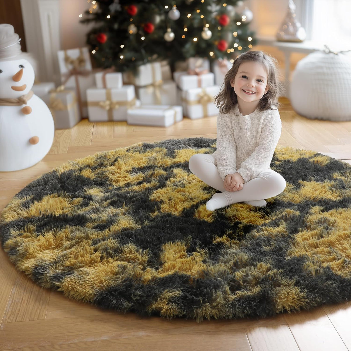Amdrebio Light Pink Fluffy Round Bedroom Rug — 4 ft