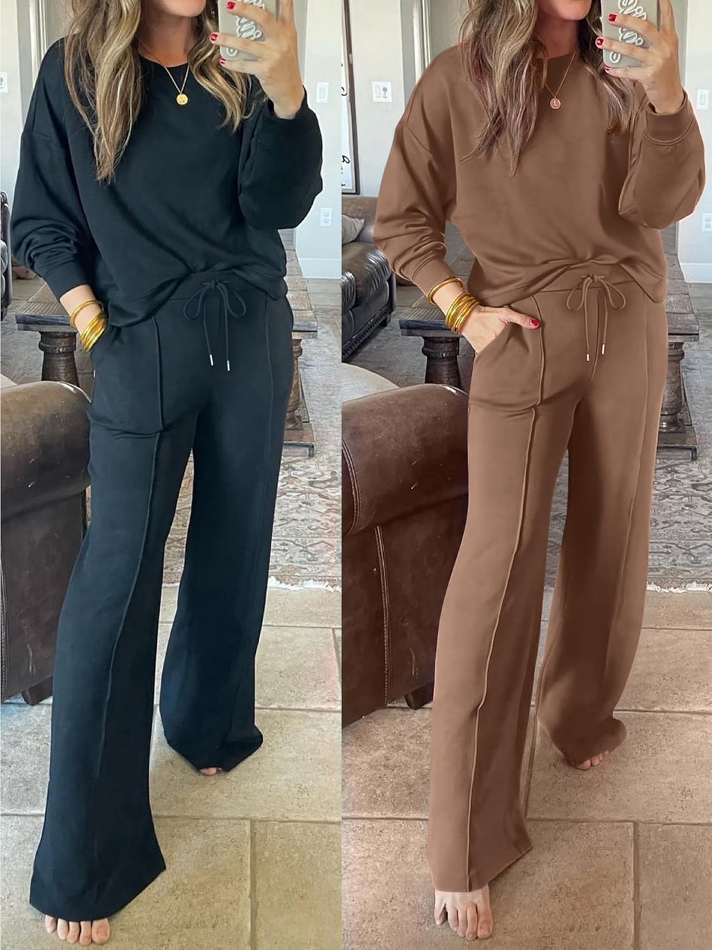 ANRABESS Women’s Long-Sleeve Top & Sweatpants Set