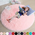 Amdrebio Light Pink Fluffy Round Bedroom Rug — 4 ft