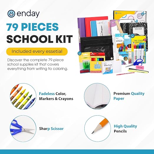 Enday Grades 4–5 School Supplies Kit, 79 Pieces