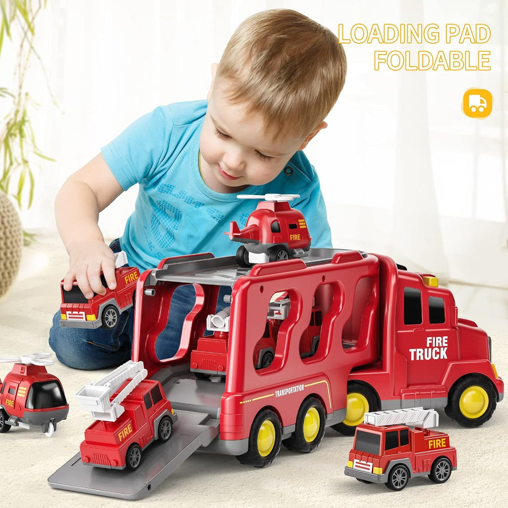 5-in-1 Fire Rescue Vehicle Carrier Toy Set
