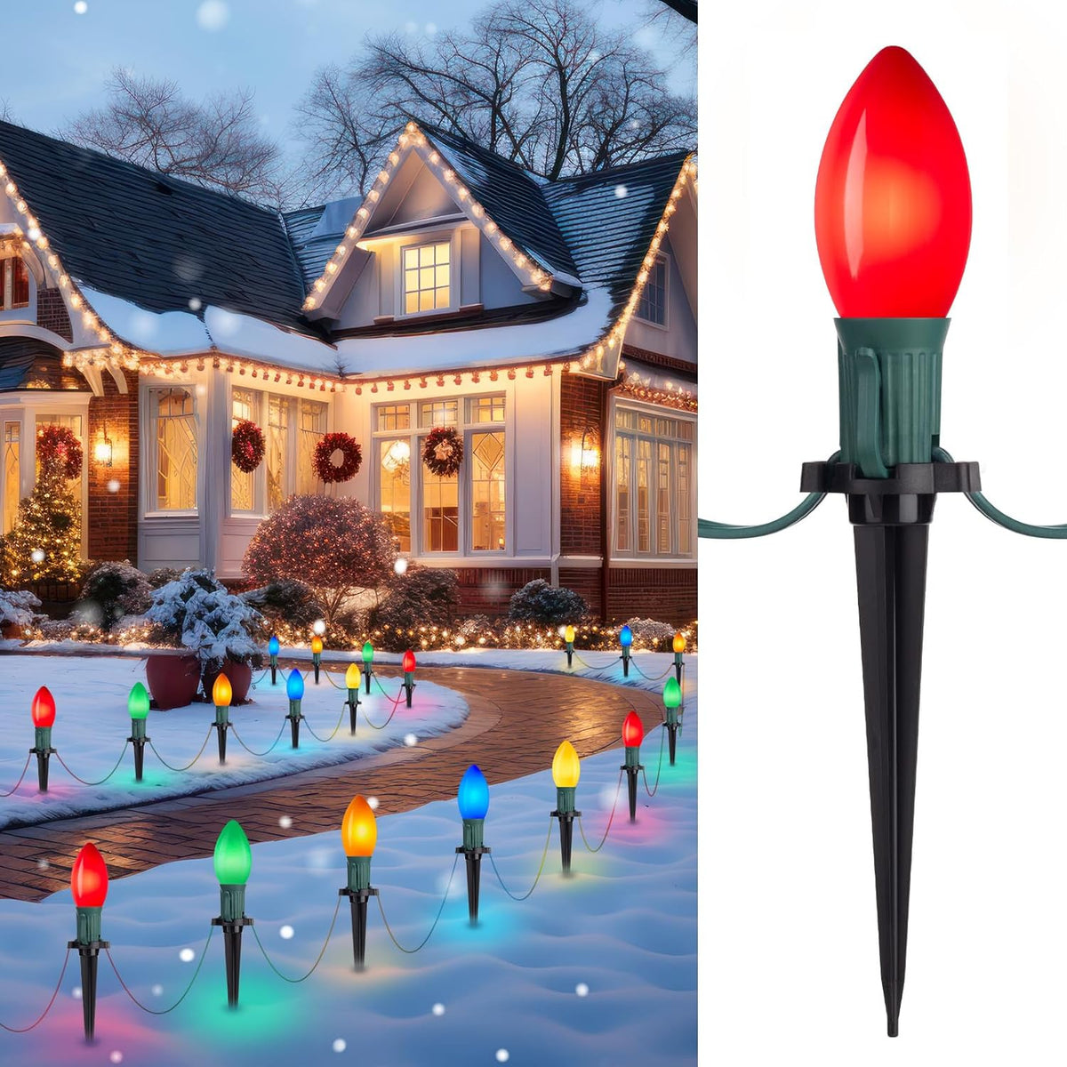 Outdoor C9 Christmas Pathway Lights with Stakes