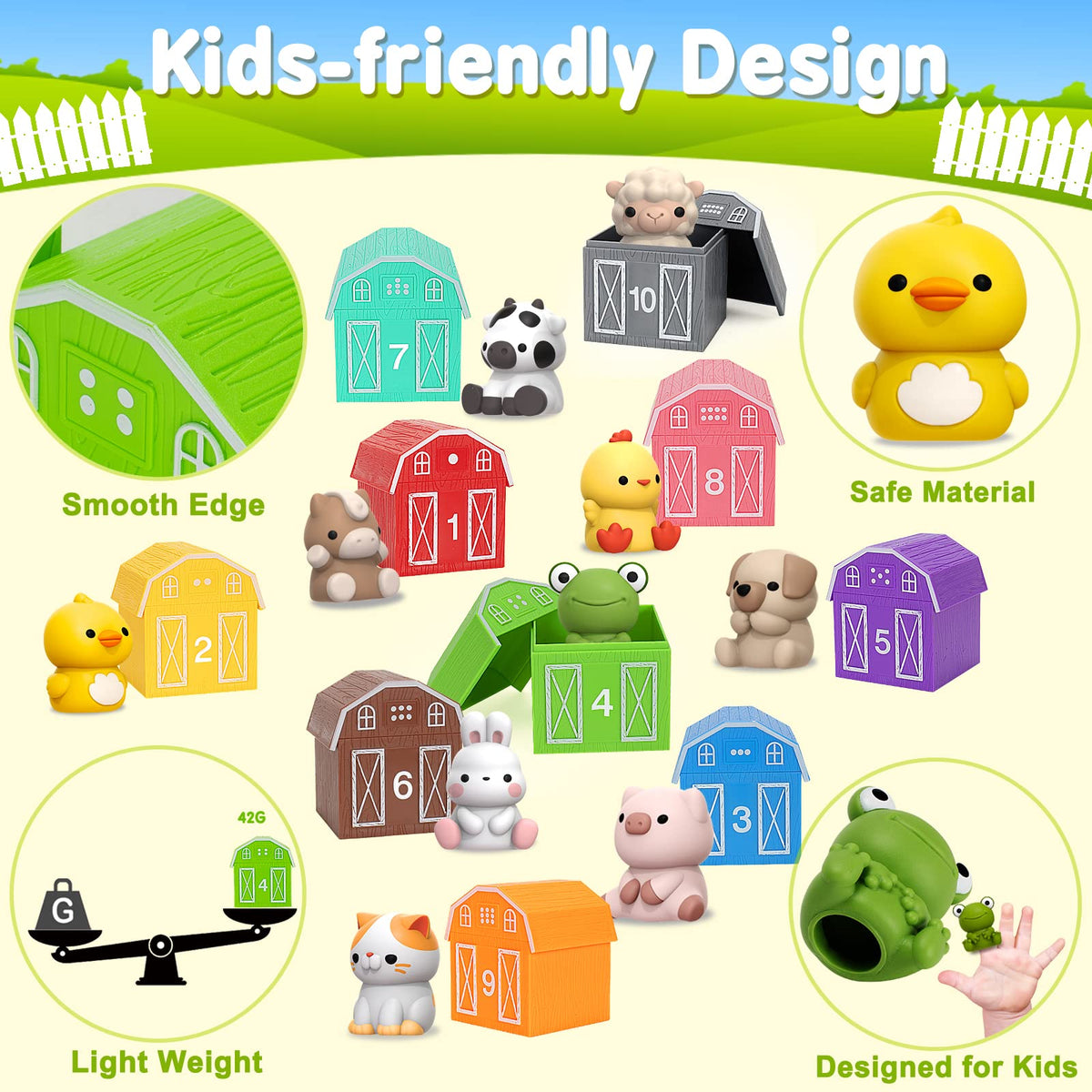 Farm Animal Finger Puppet & Counting Barn Toy Set