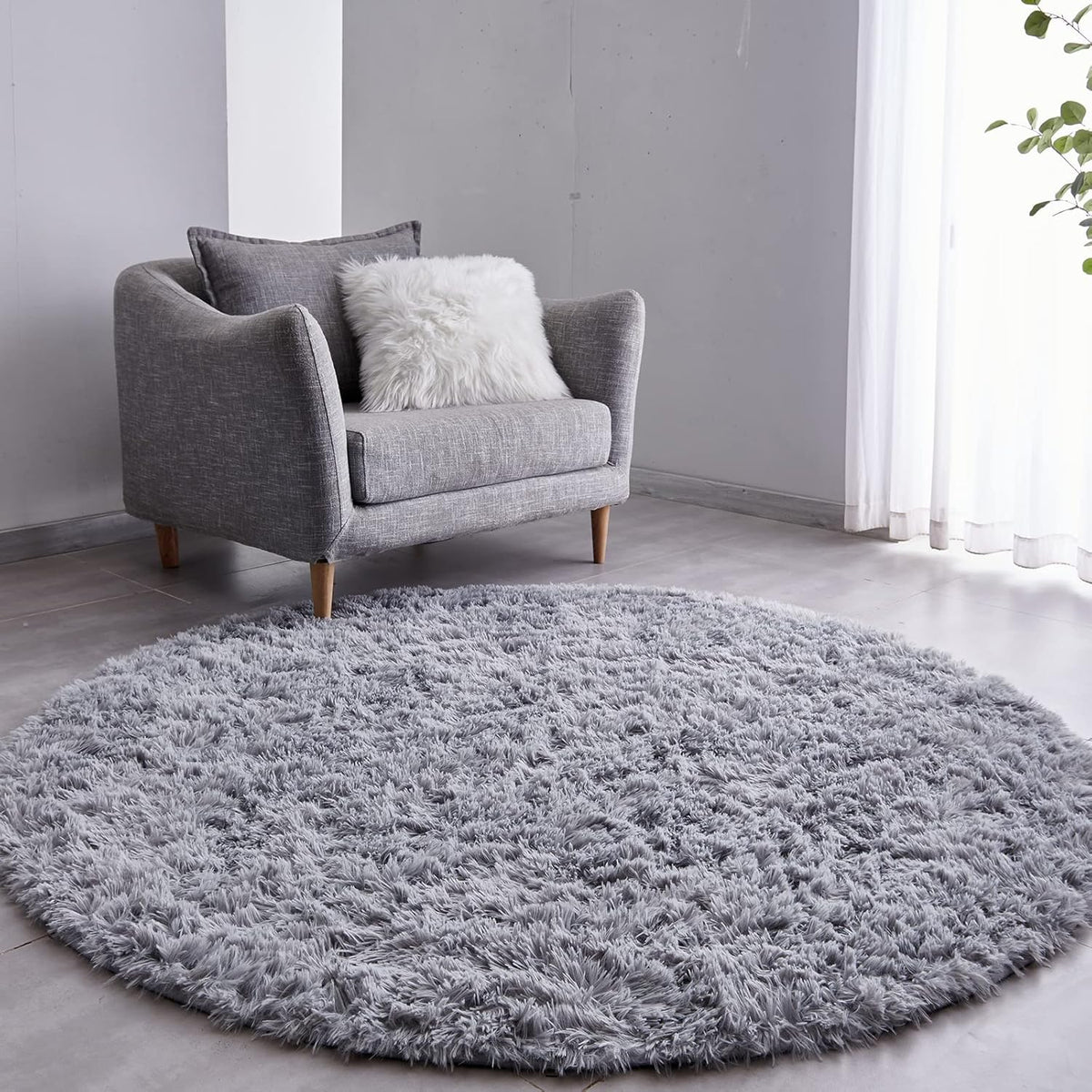 FJZFING Navy Blue Plush Round Bedroom Rug — 4 ft