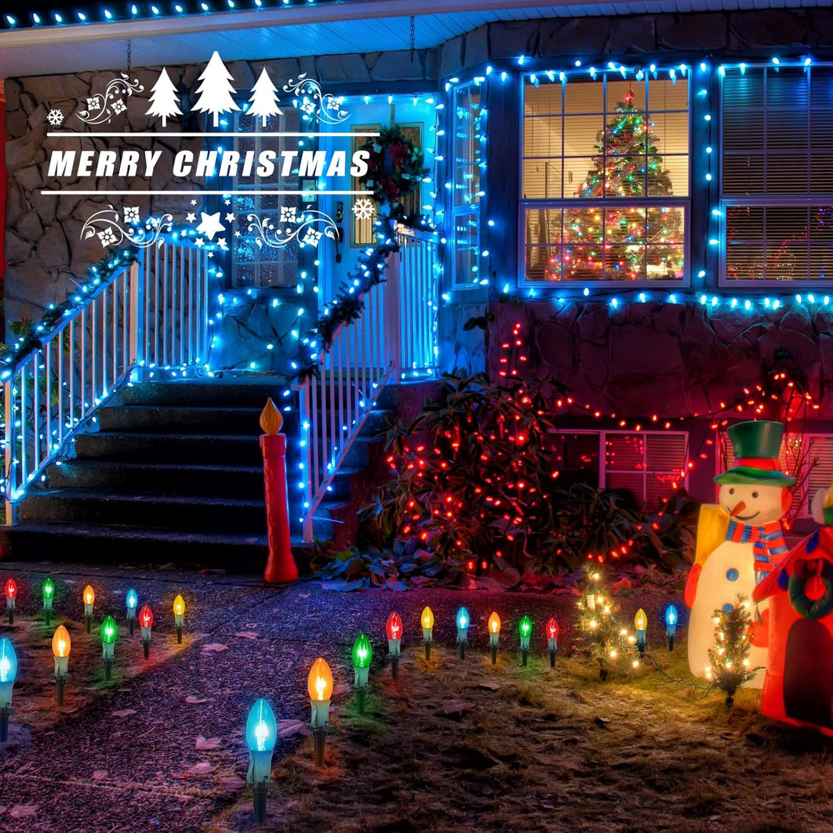 Outdoor C9 Christmas Pathway Lights with Stakes
