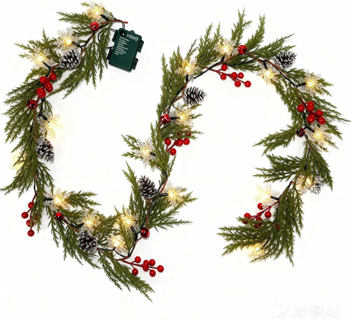 Christmas Garland 6 ft 20 LED Bulbs Cypress Pine Garland with Lights Battery Operated with Timer