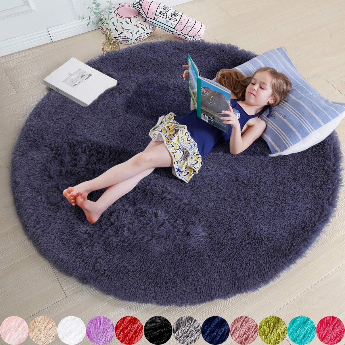 Amdrebio Light Pink Fluffy Round Bedroom Rug — 4 ft