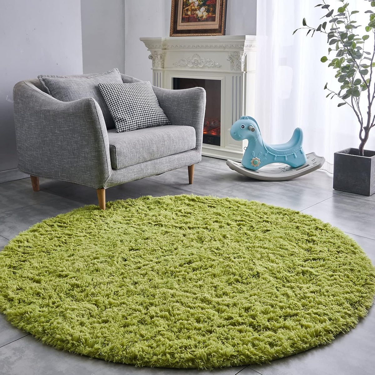 FJZFING Navy Blue Plush Round Bedroom Rug — 4 ft