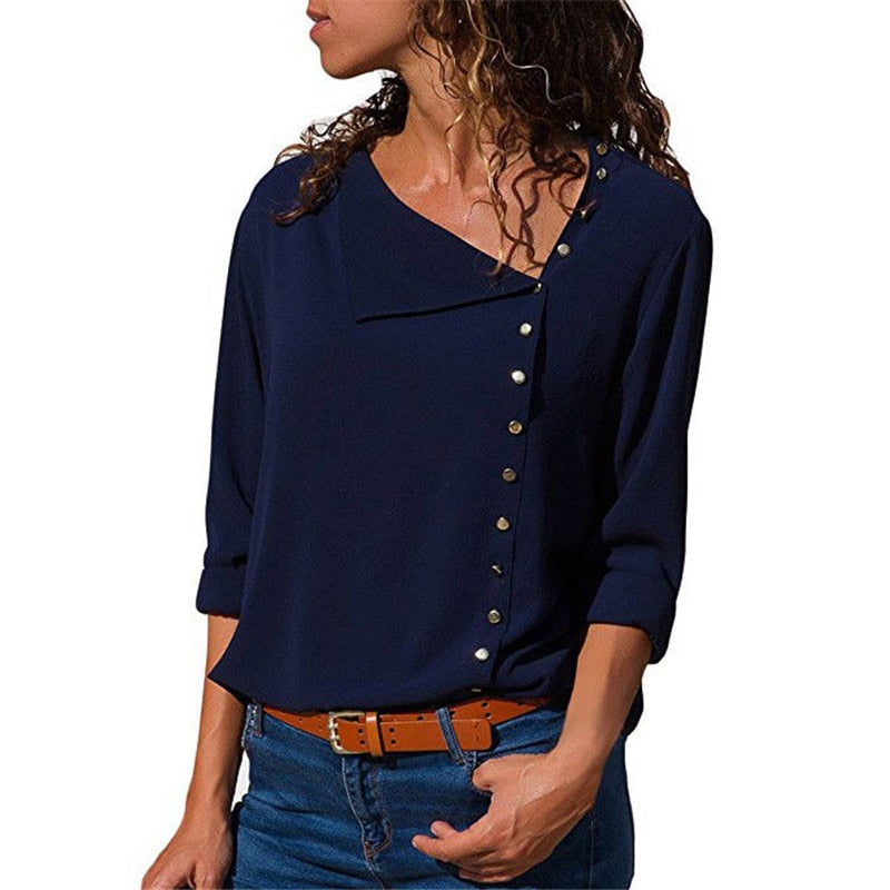 Women's Plus Size Skew-Collar Chiffon Blouse