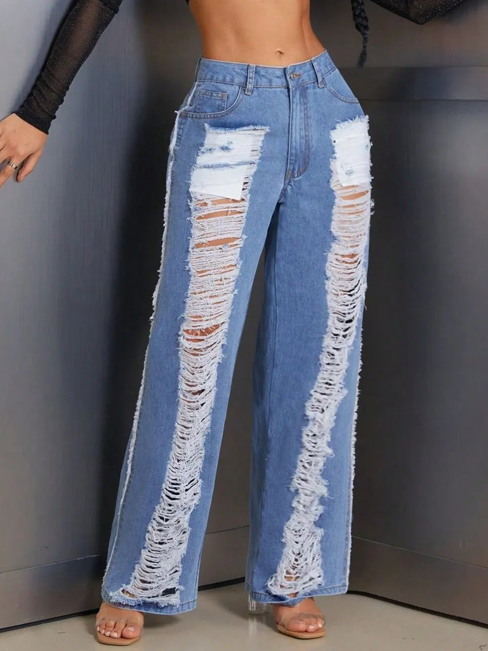 Distressed Wide-Leg Jeans