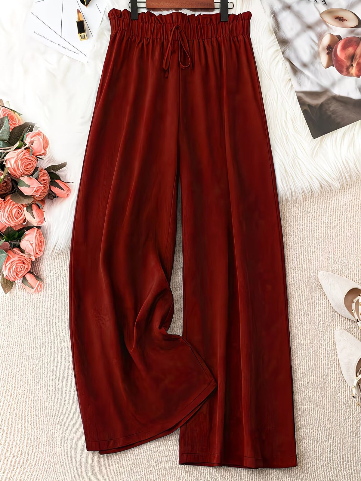 Women's Plus Size Tie-Waist Wide-Leg Pants