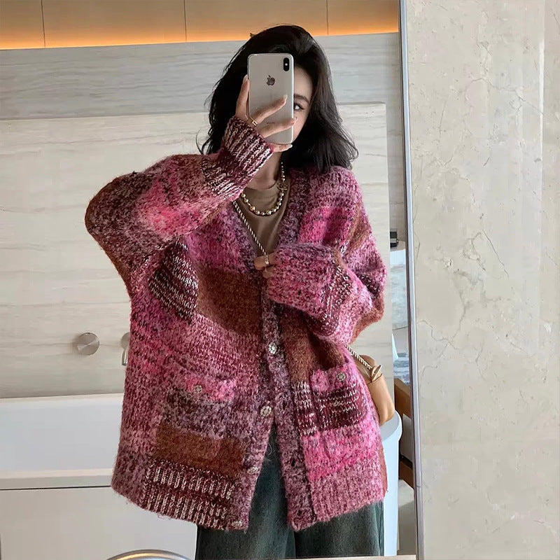 Women's Geometric Loose-Fit Cardigan