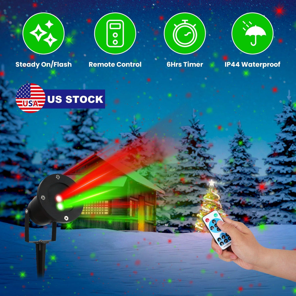 Outdoor Laser Projector Light Red and Green Projection Light with 3 Modes 12 Speeds 6Hrs Timer