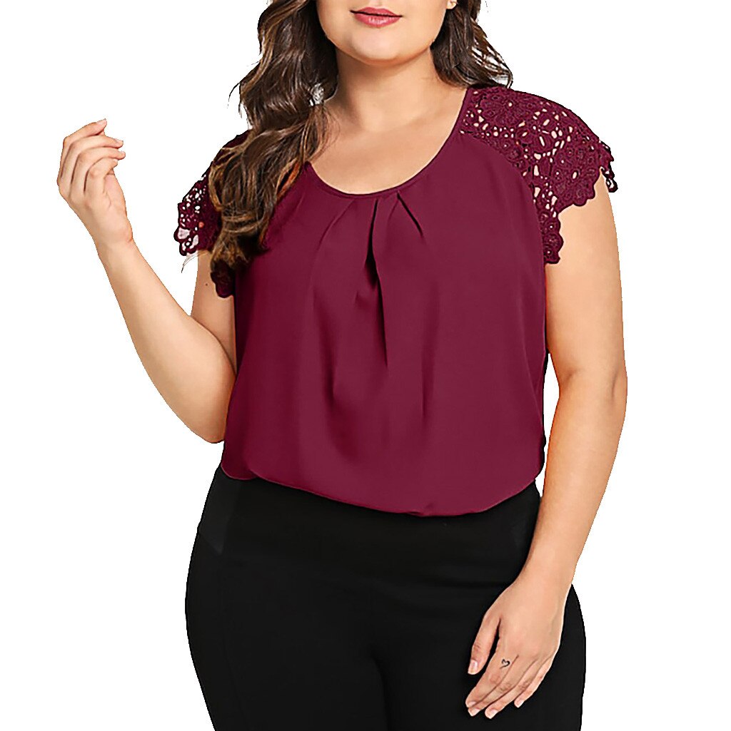 Women's Plus Size Floral-Lace Short-Sleeve Blouse