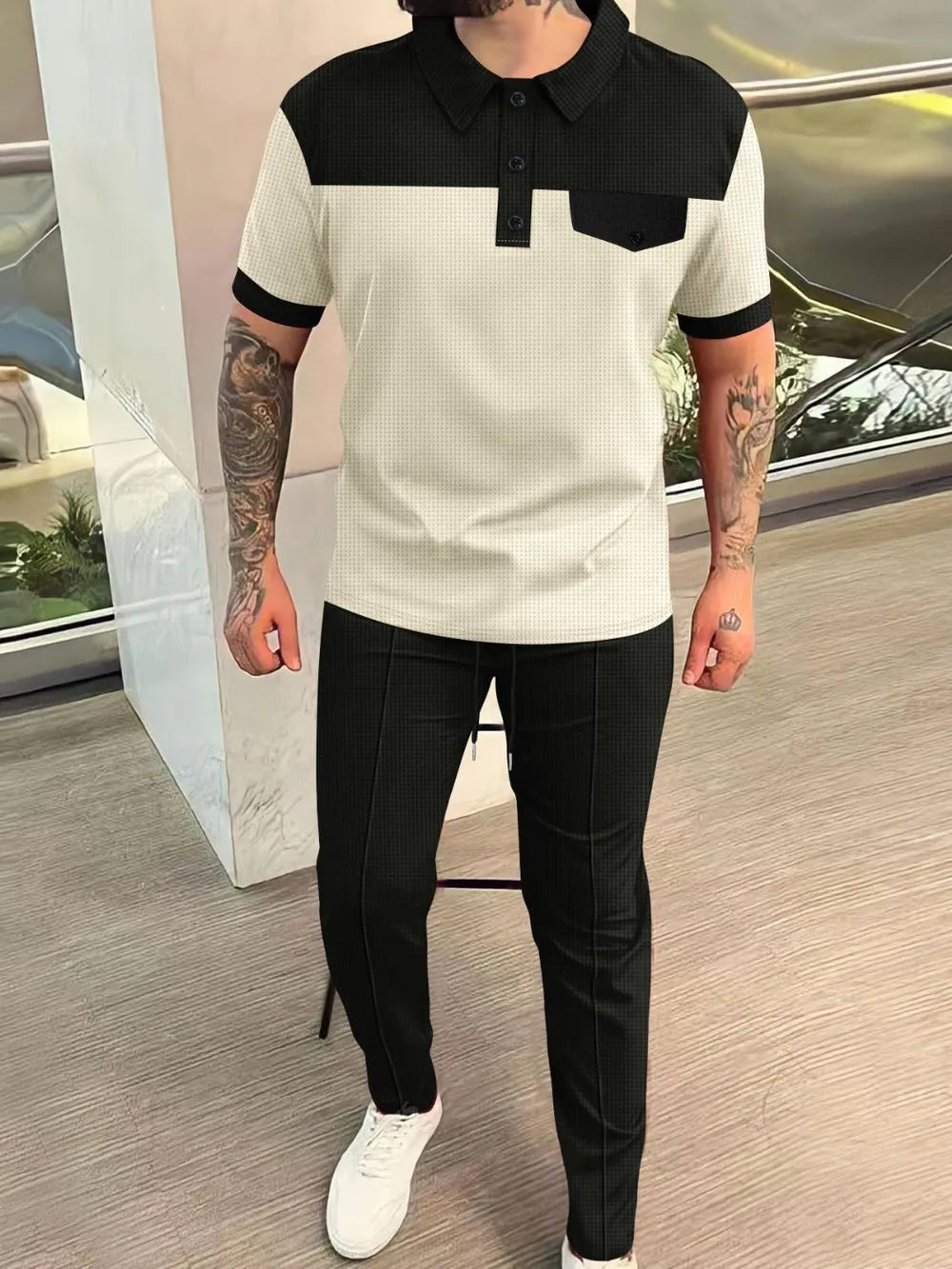Men's Plus Size Waffle-Knit Two-Piece Set